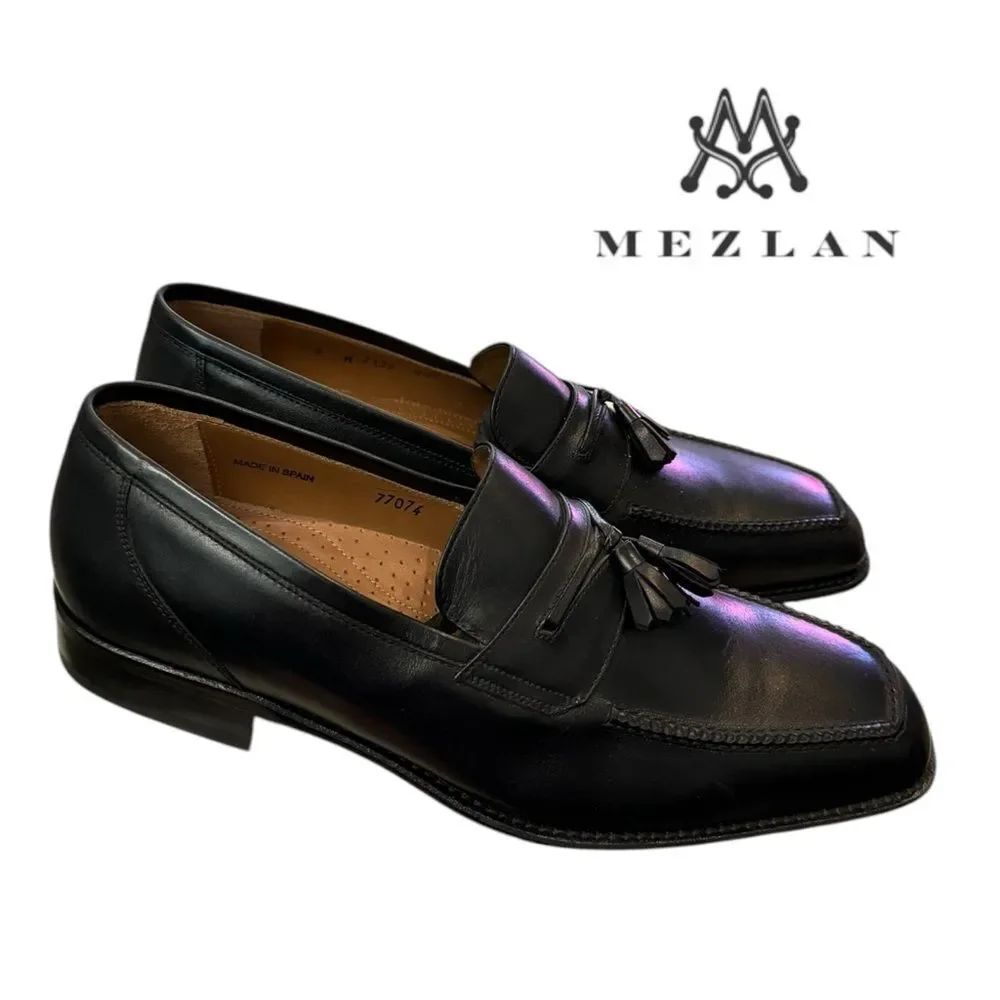 New Mezlan 2135 Men's Black Leather Slip-on Loafers Dress Shoes 9 9W